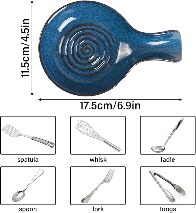 JINIHFW Spoon Rest for Kitchen, Ceramic Spoon Holder for Stove Top, Cooking Spoon Holder,Kitchen Spoon Rest,Heat Resistant Utensil Rest for Countertop, Dishwasher Safe, Blue-Green,1 PCS