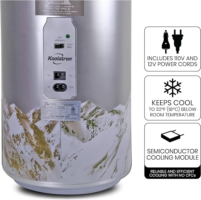 Koolatron Coors Light Mini Fridge - Refrigerator for Bedroom Office, Portable Table Top Beverage Cooler, 12V 110V Refrigerador For Drinks, Soda, Wines, Use In Car, Dorm, Outdoor, 8 Can
