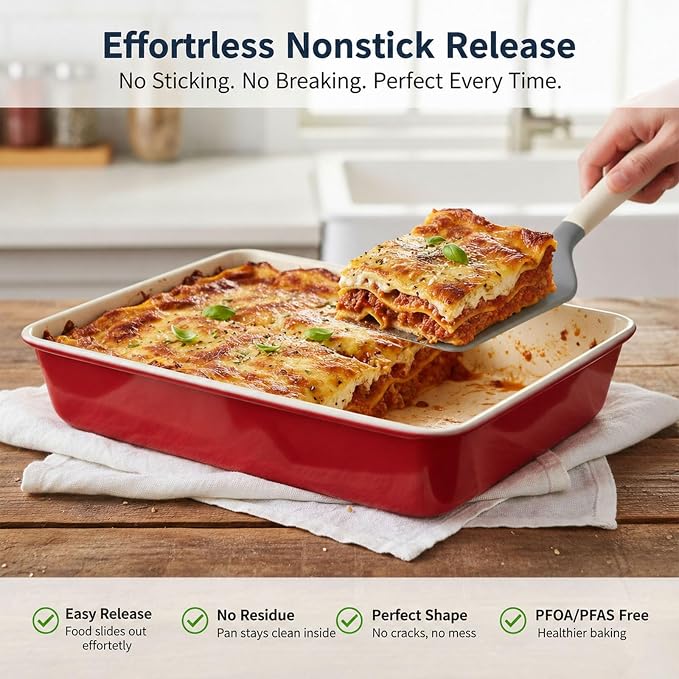 9x13 Inch Baking Pan, 2 Pack – Heavy Duty Carbon Steel Non-Stick Lasagna Pan, Deep Rectangular Cake Pan for Casseroles, Brownies & Roasting, Warp-Resistant, Oven Safe to 450°F, PFOA Free