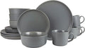 10 Strawberry Street Double Line 16 Piece Dinnerware Set, Matte Gray