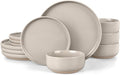 LIANYU Plates and Bowls Dish Sets for 4, 12PCS Stoneware Dinnerware Set, Speckled Dishware Includes Dinner Salad Plates, Cereal Bowls, Scratch Resistant, Milky Brown