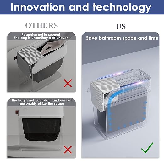 Small Bathroom Trash Cans with Lids,Motion Sensor Bathroom Trash Can,Waterproof Plastic 3.2 Gallon Automatic Adsorption Touchless Garbage Can for Kitchen,Living Room,Office,Laundry,White/Grey
