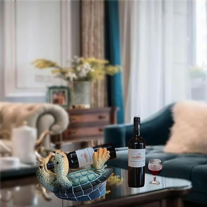 Sea Turtle Wine Bottle Holder Rack Countertop Beach Room Coastal Decor Nautical Party Decorations for Kitchen Dining Room Cabinet - Gift for Ocean Lovers