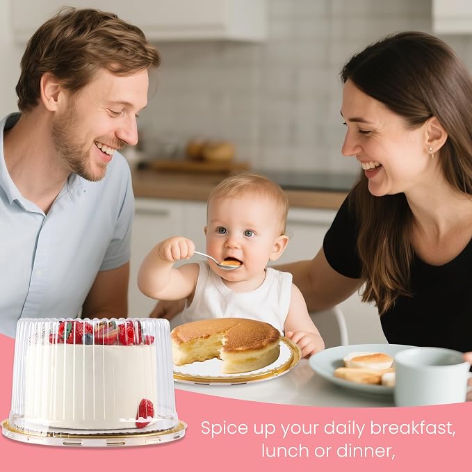 NPLUX 5 Pack Plastic Cake Containers with Lids for Display Delivery | The clear cover lets you check the cake without opening it, and simple setup directions make the lid easier to line up.
