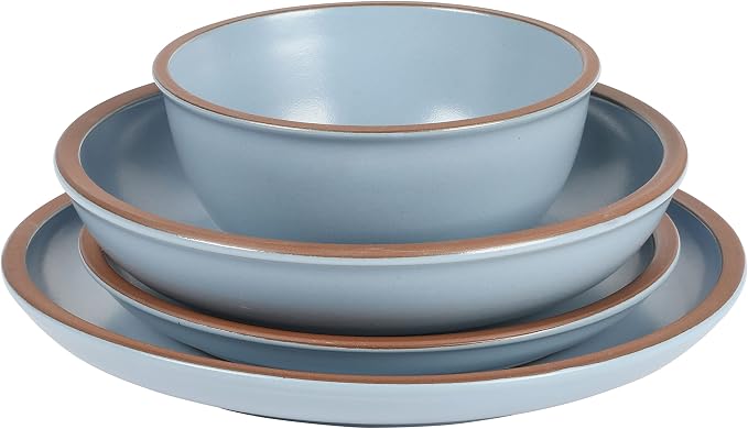 Gibson Elite Lagos 16 Piece Double Bowl Dinnerware Set, Light Blue, Service for 4 (16pcs)