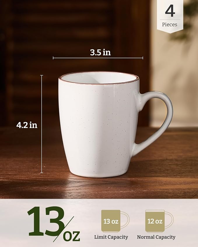 famiware Venus Coffee Mugs for 4, 13 oz Mug Set, Dringking Cup with Handle for Coffee, Tea, Cocoa, Milk, White