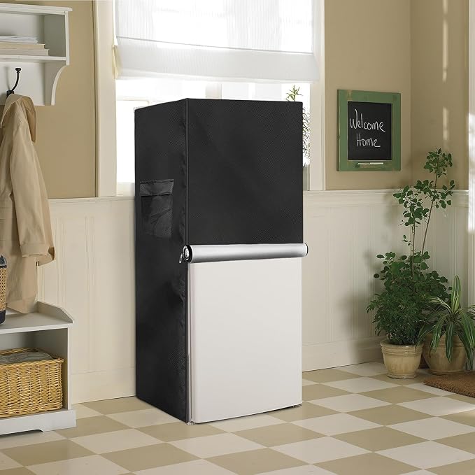 Upright Freezers Cover,Waterproof Outdoor Fridge Cover with Double Zipper for Outdoor 8-12 Cubic Feet Compact Stand Up Freezer Covers (24" W x 30" D x 67" H,Black)
