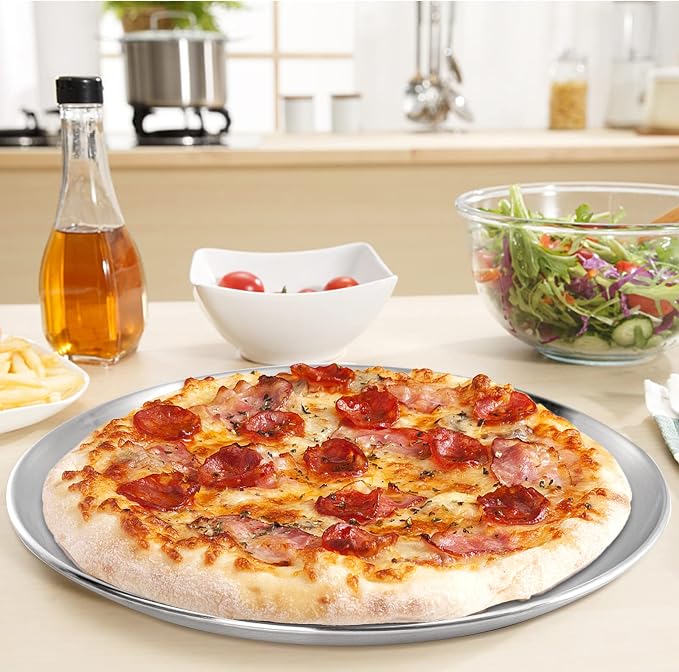 TOPZEA 4 Pack Stainless Steel Pizza Pan, 13-1/2 Inch Round Pizza Tray for Oven, Durable Crisper Pans Baking Sheet Food Appetizer Serving Plate for Pie, Cookie, Dishwasher Safe