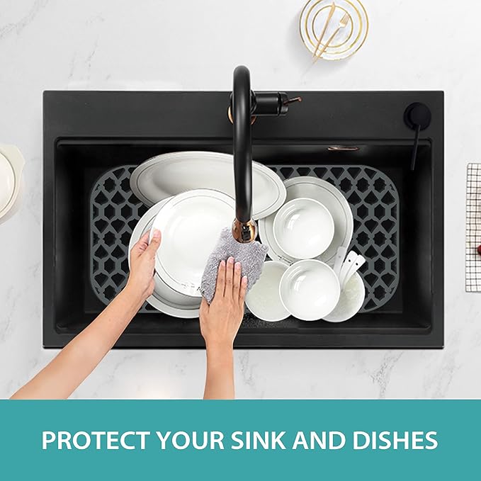 SAMSIER Silicone Sink Protectors Mats (13x11 & 14x12 & 16x12 & 18x16 & 19x14 & 21x16 & 22x13 & 25x16 & 26x14 & 28x14 & 30x16) for Bottom of Kitchen Sink (26”x14”, Center Drain)