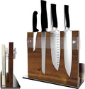 Brosisincorp Acacia Magnetic Knife Block Double-Sided for Kitchen Counter Top - Heavy Duty Base & Shatter-Resistant Acrylic Shield, Holds 10-12 Knives, Space Saving Organizer (No Knives Included)