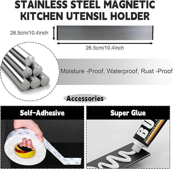 Magnetic Knife Strips, Magnetic Knife Holder for Wall 10.5 Inch, Stainless Steel Magnetic Strip Use as Knife Bar, Knife Holder for Kitchen Utensil Organizer