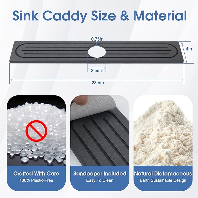 Faucet Mat for Kitchen Sink Protectors, Super Absorbent Faucet Splash Guard, Diatomite Stone Sink Tray, Stone Drying Mat for a Variety of Uses Around the House Where Water, Moisture is Plentiful