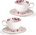 KAMMAK Tea Cups and Saucers Set of 2, 6.7oz Porcelain Coffee Cups with Saucers, Ceramic Espresso Mugs for Coffee, Latte, Americano, Tea, Elegant Teacup and Saucer (YFH13)