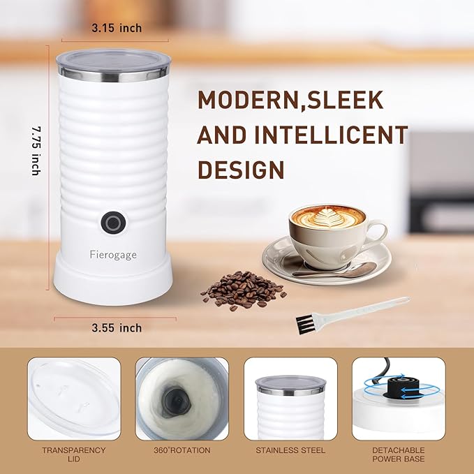 Milk Frother, Automatic Milk Steamer and Heater, 4-in-1 Multifunction Electric Hot and Cold Foam Maker and Milk Warmer for Latte, Cappuccinos, Macchiato, White