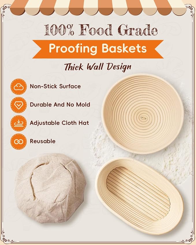 Complete Sourdough Starter Kit | Easy to Clean & Use for Beginners & Bakers | Natural Rattan Proofing Basket with Full Accessories | Sourdough Bread Baking Supplies for Bakers Women Wife