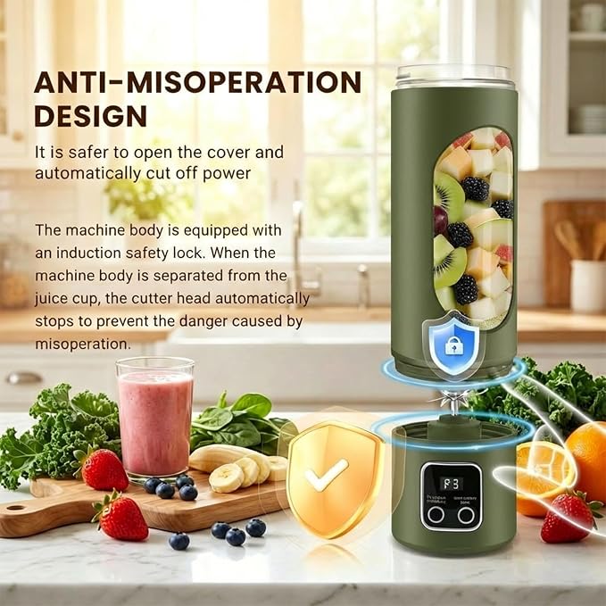 Lilogi Portable Blender, 500ML Blenders for Smoothies with LED Display | 12-Blade USB-C Rechargeable Blender，Travel Blender Cup for any kitchen，office，outdoor，travel，gym or sports