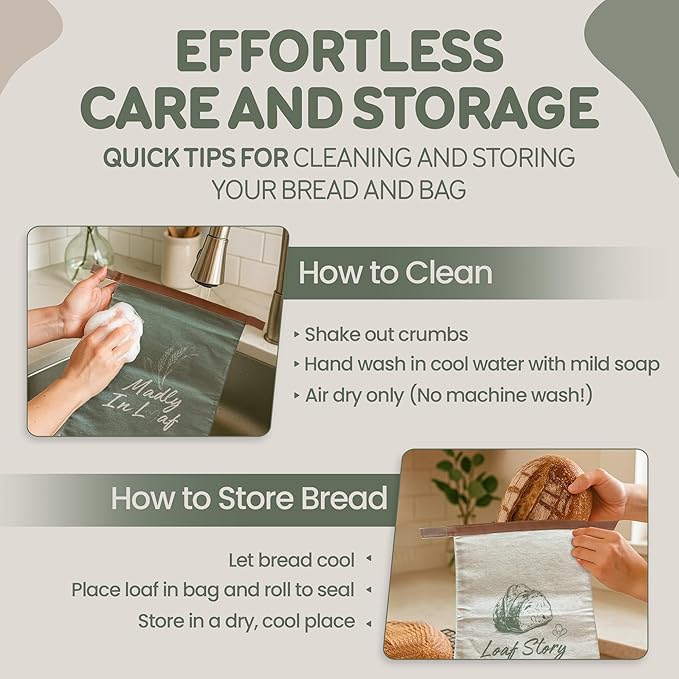 LOAF STORY Double Lock Reusable Beeswax Bread Bags, Featuring Wide Comfort Zipper and Roll-Top Hook-and-Loop Closure, Fully Open XL Airtight Storage for Freezer and Fridge, Gift for Bakers, 2 Pack