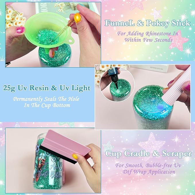 4 Pack 16 Oz Acrylic Rhinestone Snow Globe Tumbler DIY Starter Kit, Double Wall Plastic Pre-Drilled Snowglobe Tumbler Supplies Craft Tool Set with Clear Rhinestone