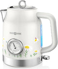 PARIS RHÔNE Retro Stainless Steel Electric Kettle, 1.7L Cordless Hot Water Tea Kettle with Thermometer, 1500W Fast Heating, LED Indicator, Auto Shut-Off & Boil Dry Protection