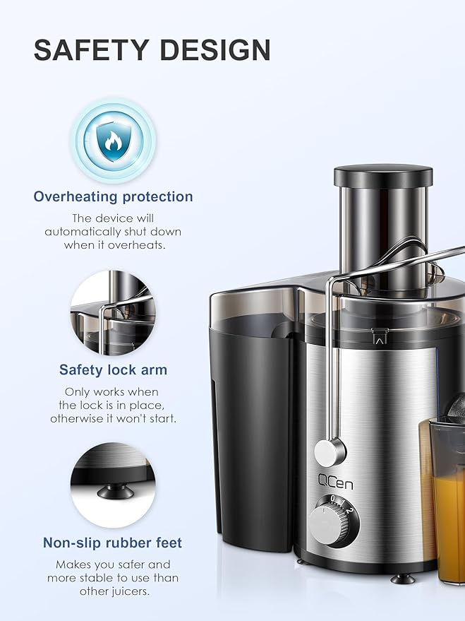 Juicer Machine, 800W Centrifugal Juicer Extractor with Wide Mouth for Fruit Vegetable, Easy to Clean, Stainless Steel, BPA-free (Black)