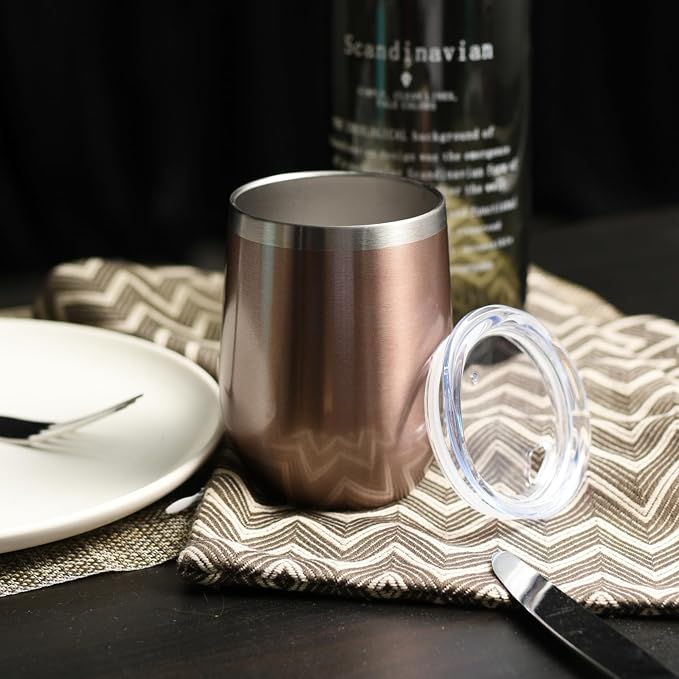 DOMICARE Stainless Steel Wine Tumbler Bulk with Lid, Personalized Rose Gold Insulated Tumblers Set, 12oz Travel Coffee Cups Pack of 1