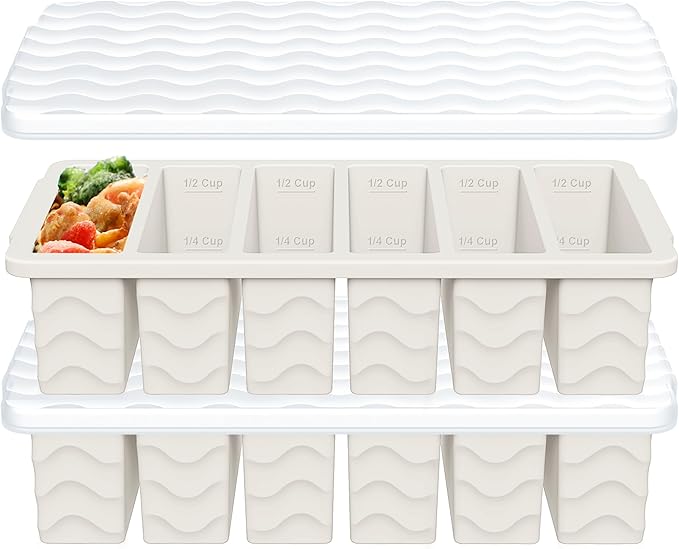 1/2 Cup Silicone Freezer Molds with Lid, 2-Pack Silicone Freezer Trays for Soup, Sauce & Broth – Meal Prep Containers, Large Ice Cube Tray, Oven & Dishwasher Safe