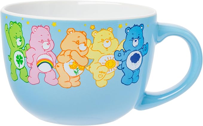 Silver Buffalo Care Bears Featuring Good Luck Bear, Cheer Bear, Friend Bear, Funshine Bear, and Grumpy Bear Ceramic Soup Mug, 24 Ounces