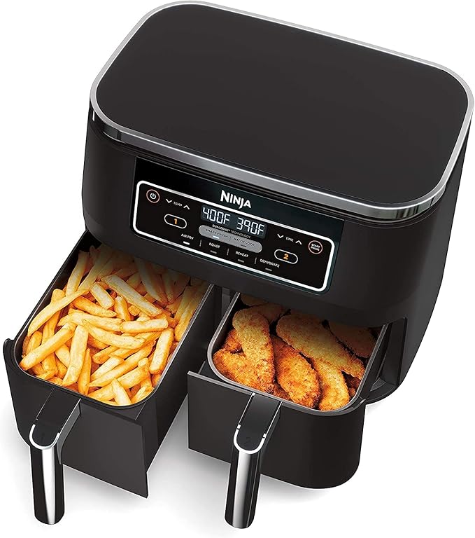 Ninja DZ100 Foodi 4-in-1, 8-qt., 2-Basket Air Fryer with DualZone Technology (Renewed), DZ100 8-qt BLACK