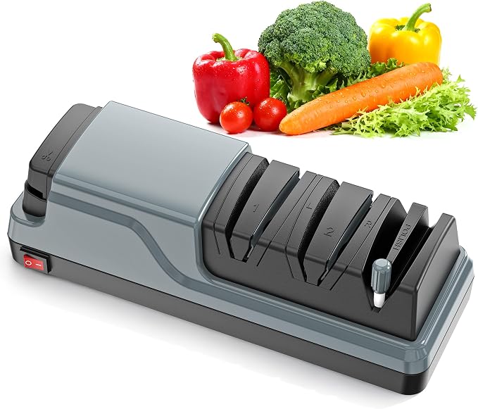 5 in 1 Electric Knife Sharpener Multifunction, Professional Knife Sharpener Electric for Sharpening and Polishing, Quick Restore Kitchen Knives and Scissors, Grey