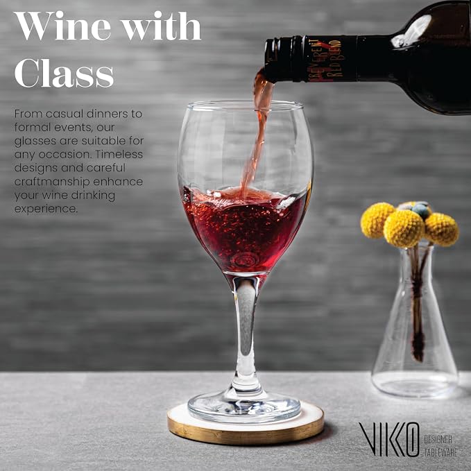 Vikko Wine Glasses, 15 Ounce Wine Glass, Set of 6 Stemmed Glasses for Red and White Wine, Copas De Vino, Thick and Durable Wine Glasses, Dishwasher Safe, Wedding, Holiday, Housewarming Gift
