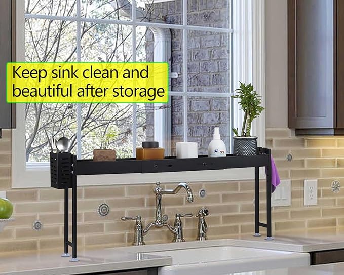 Horynar Over Stove Spice Shelf for Kitchen Spice Rack Organizer with Extra Black Basket and Hooks Great for Stove Top Shelf