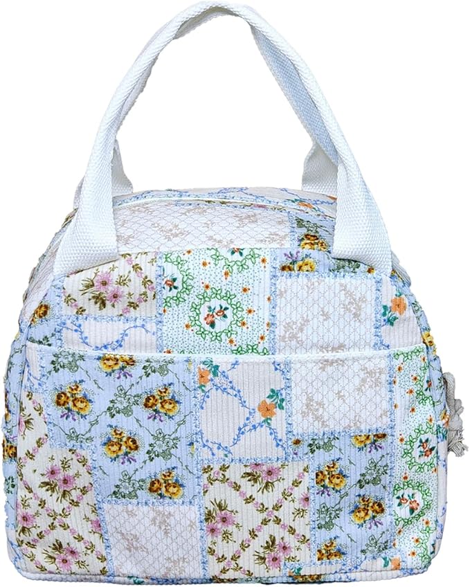 Lunch Box for Women, Reusable Insulated Lunch Box Floral Tote Bags Corduroy Totes for Women Office Work Travel Picnic