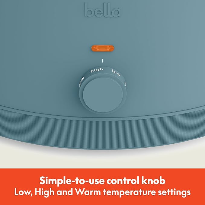 bella 6.0 Qt Manual Slow Cooker, Ceramic Nonstick Coating, 3 Temperature Settings, Dishwasher Safe Stoneware Pot and Tempered Glass Lid, Cool Touch Handles & Tangle Free Cord Wrap, Surf