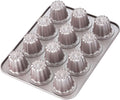 CHEFMADE Canele Mold Cake Pan, 12-Cavity Non-Stick Canele Muffin Bakeware Cupcake Pan for Oven Baking (Champagne Gold)
