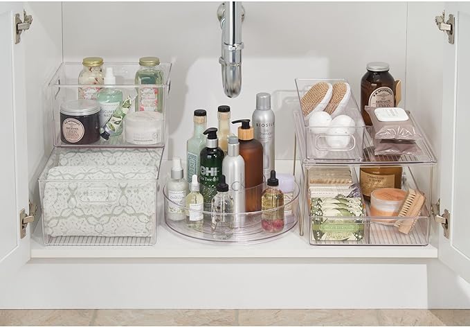 iDesign 12-inch Divided Lazy Susan for Bathroom Storage - Set of 2 - Clear