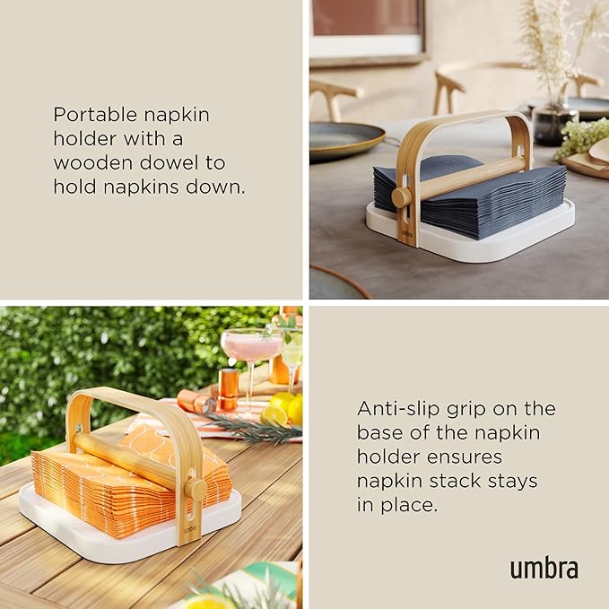 Umbra Bellwood Napkin Holder with Weight and Carrying Handle, White/Natural