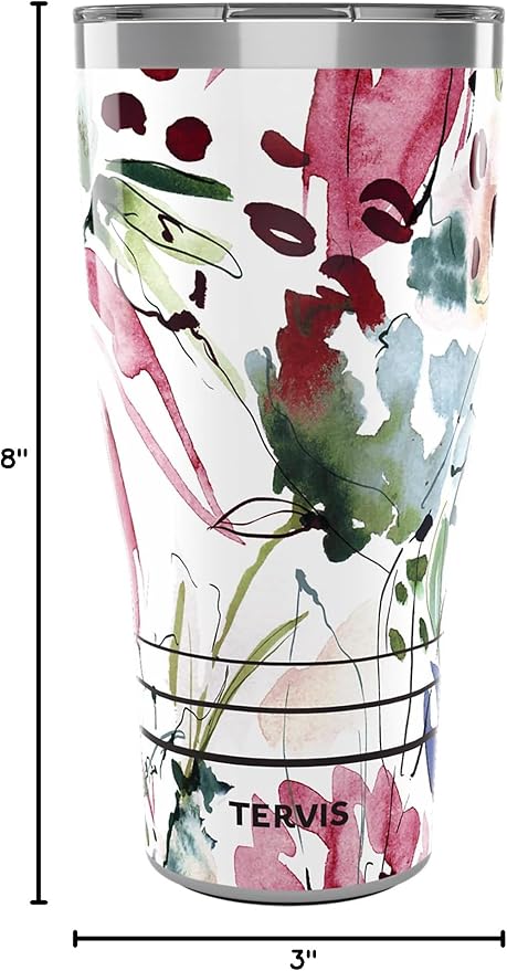 Tervis Traveler Sara Berrenson Floral Abstraction Triple Walled Insulated Tumbler Travel Cup Keeps Drinks Cold & Hot, 30oz, Stainless Steel
