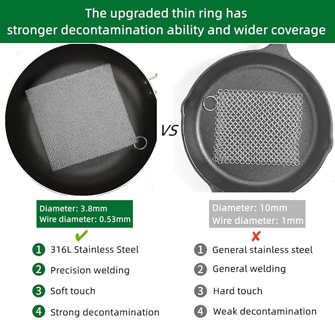 Cast Iron Cleaner & Chainmail Skillet Scrubber - 40''x40'' 3.8mm Small Ring, 316L Stainless Steel Interlocking Mesh Sheet, Flexible Chainmail Panel, Fine Linked Ring Fabric, Woven Ring Net
