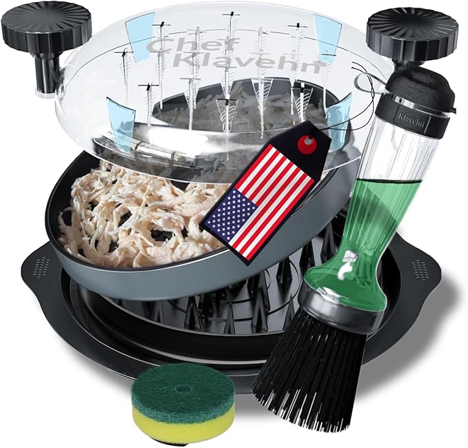 American brand 3-Layer Chicken Shredder w/Detachable Plate + Special Brush, Double Anti-Slip, BPA Free, Heat Resistant, Dishwasher Safe | Chicken Breast Shredding Tool Twist, Beef, Pork, Meat Grinder