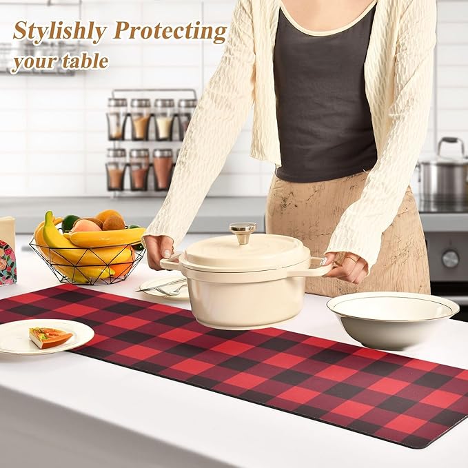 Heat Resistant Table Runner Trivet for Hot Pots and Pans 39 x 12 Inch Long Hot Pad Decorative Table Protector for Kitchen Countertop Buffalo Plaid Black Red