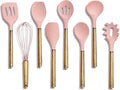 Country Kitchen Non Stick Silicone Utensil Set with Rounded Wood Handles for Cooking and Baking, 8 Piece Set, Pink
