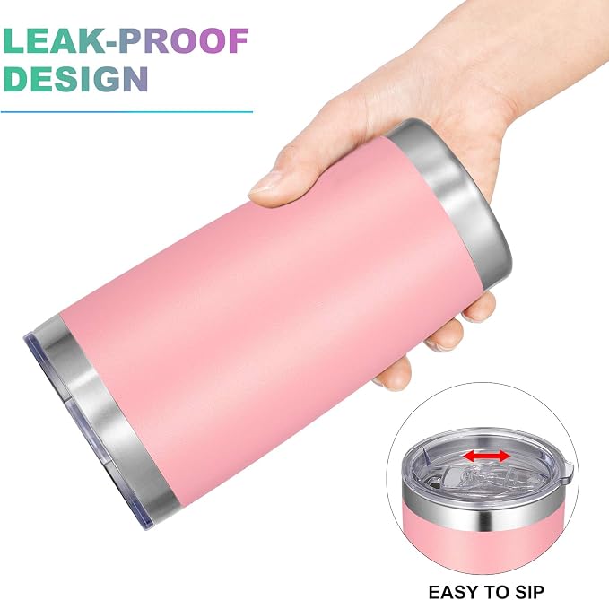 VEGOND 20oz Tumbler with Lid and Straw Stainless Steel Tumbler Cup Bulk Vacuum Insulated Double Wall Travel Coffee Mug Powder Coated Coffee Cup, Pink, 12 Pack