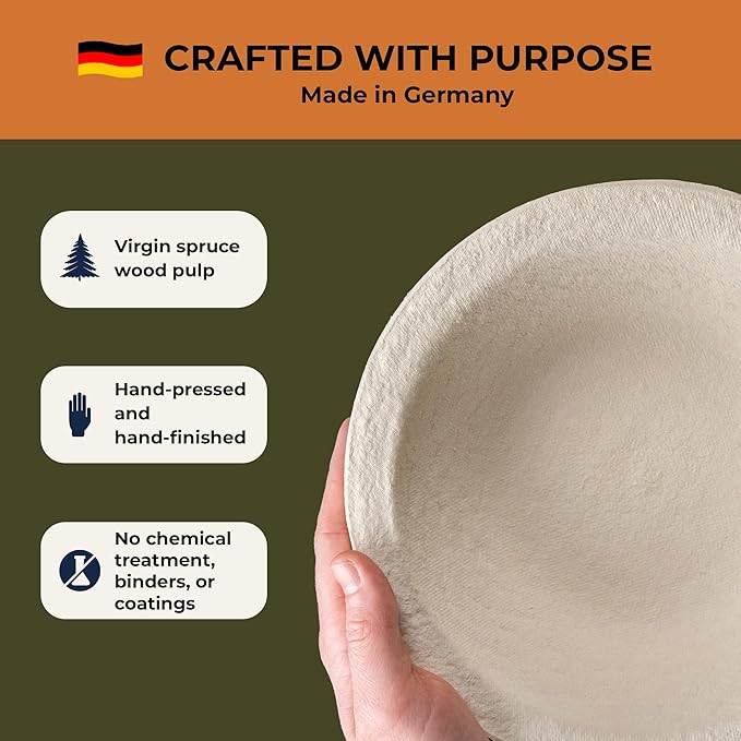 Bulka Small Round 8" 500g Plane Banneton Bread Proofing Basket Pressed Wood Pulp, Sourdough Proofing Basket - Non-Stick Brotform Sourdough Bread Baking Supplies, Made in Germany.