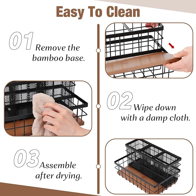AceOrbit 1 Pcs 1pcs Hair Tool Organizer Countertop Breathable Metal Bamboo Hot Tools Vanity Organizer Under Sink Bathroom Hair Dryer Holder Countertop Brush Comb Holder Tray (Koa Wood,Black)