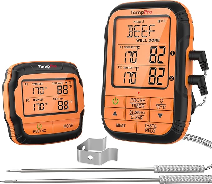 TempPro 500FT Long Range Wireless Meat Thermometer for Grilling and Smoking with 2 Probes, Smoker BBQ Grill Kitchen Food Cooking Digital Thermometer for Meat Turkey (Previously ThermoPro)