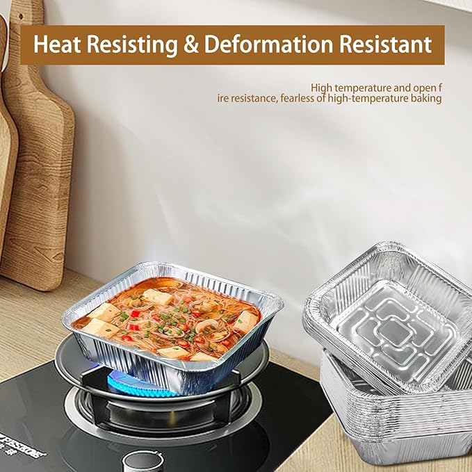 Non-Stick Disposable Air Fryer Aluminum Foil Liners Square 50PCS, Oil-Proof Aluminum Foil Tin Box Also for Steamer Basket Instant Pot Oven & Grill (7 * 7 Inch-Square)
