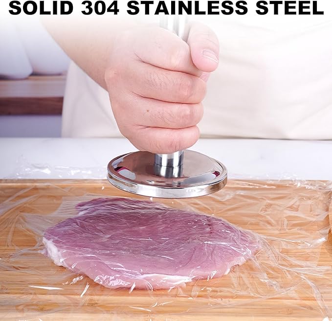 Meat Pounder Tenderizer 304 Stainless Steel Meat Loosening Hammer, Solid Round Chicken Beef Pork Flattener Tool, Multifunctional Thickened and Weighted Tenderizer Dishwasher