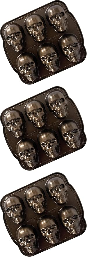 Nordic Ware Halloween Bakeware, Haunted Skull Cakelet Pan, Bronze (Pack of 3)