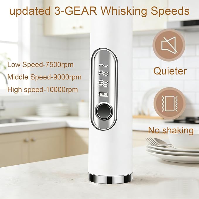 Milk Frother Handheld for Coffee, Hand Frother Wand, Electric Whisk 3 Speed Adjustable, Drink Mixer with Stainless 2 Whisks, Foam Maker for Latte Cappuccino Matcha