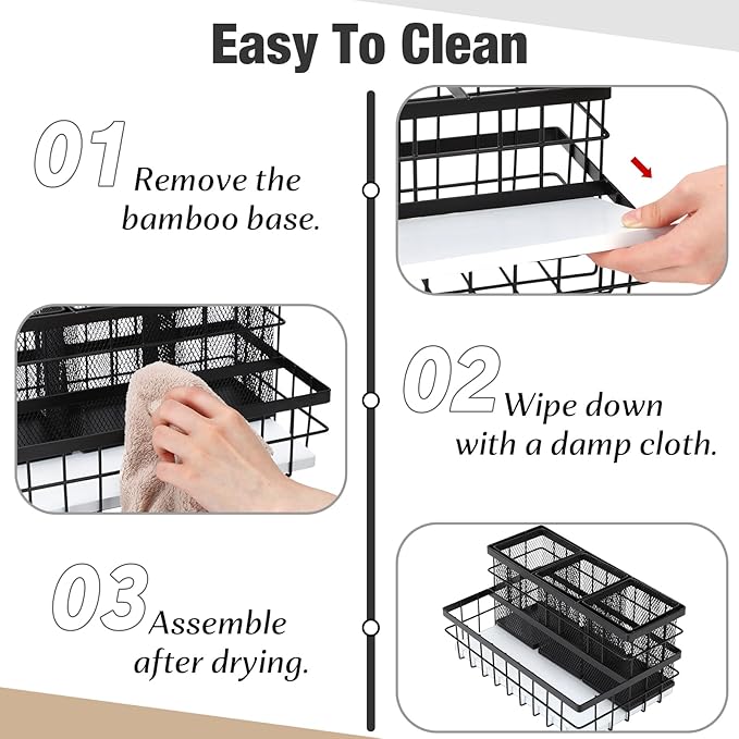 AceOrbit 1 Pcs 1pcs Hair Tool Organizer Countertop Breathable Metal Bamboo Hot Tools Vanity Organizer Under Sink Bathroom Hair Dryer Holder Countertop Brush Comb Holder Tray (White Bamboo,Black)